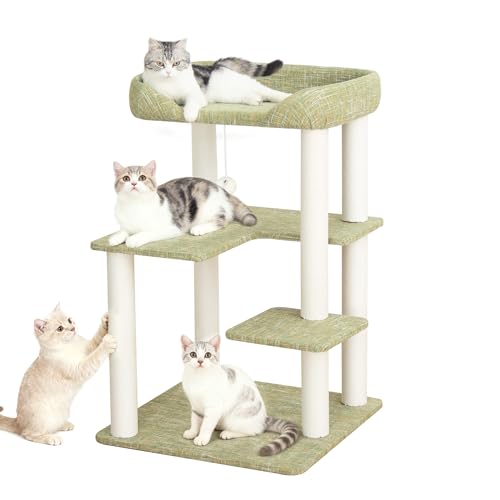 LULUCAT キャットタワー 据え置き 高さ95cm おしゃれ 多頭飼い コンパクト 冬用 高齢猫 短足猫 インテリア性 低め 低い 麻生地張