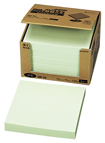 グリーングリーン/グリーン(75×75mm)/MB-2G・Color:グリーン・パッケージ個数:1・【メモサイズ】75mm×75mm・【入数】100枚×5冊入・【色】グリーン・【基材】古紙パルプ配合率70%再生紙・【粘着】アクリル系・貼ってはがせる、分類や整理に便利なメモ ・オフィスでの伝言や覚え書きに最適 ・カレンダー・スケジュール手帳のチェックに ・本や手帳の見出しに 弱粘着タイプで何度でも貼り直し可能