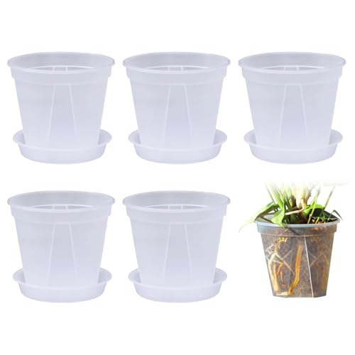 beyourchoi 植木鉢 透明 5個セット プラスチック 底皿付き 観葉植物 オーキッドポット スリット鉢 (12*11cm)