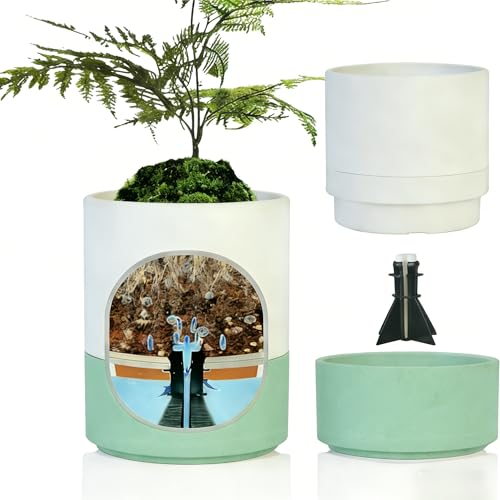 Greenship 給水プランター 植木鉢 おしゃれ 再生プラスチックプラス＋石粉素材 軽量で丈夫 底面給水鉢 給水紐付き 貯水皿付き 観葉植物