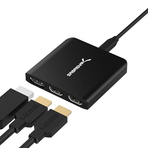 x 2 HDMI x 1 DisplayPort-/x2 HDMI x1 DisplayPort/DA-H2D1・パッケージ個数:1・すべてを表示： USB Type-Cポート1つで最大3台のディスプレイの増設が可能。4K HDRとHDCP 2.2に対応。DP1.4/DP++＆HDMI2.0bに対応。プラットフォームに応じて、拡張モードとミラーモードに対応。 パノラマ モードは、対応するハードウェアを備えた AMD Eyefinity、NVIDIA Surround、または Intel Collage でサポートされています。・携帯性と耐久性：コンパクト - 2.8オンス（80g）の薄型で、取り外し可能なケーブルを使用した、持ち運びに適したディスプレイアダプター。アルミ製で軽量かつ頑丈なだけでなく、長時間の使用でも熱を逃がしやすくなっています。・互換性：DisplayPort代替モード（DP Altモード）に対応したThunderbolt 3またはUSB-C（Type-C）ポートで動作します。Windows 10以降を推奨、macOS 10.6以降がサポートされていますSabrent USB Type-C - デュアルHDMIとDisplayPortアダプターは、1つのUSB Type-Cポートを通じて最大3つの追加スクリーンを使用して、プライマリディスプレイを拡張またはミラーリングできます。 1、2 より大きな画面不動産は、生産性を向上させることを意味し、ノートパソコン/ウルトラブックなどのポータブルデバイスや、Steam Deckなどの他のポータブルデバイスのディスプレイの限界を取り除くことにもメリットがあります。 ただし、アダプターはDP Alternate Mode (DP Alt Mode) をサポートするUSB-Cポートでのみ動作します。 このアダプターはポータブルで頑丈、放熱アルミニウム製で、スリムなプロファイルと取り外し可能なUSB Type-C - Type-Cケーブルを備えています。 外部電源は不要で、どこへでも持っていけばさらに便利です。 お使いのデバイスにプラグインして、DP1.4/DP++で最大8K@60Hzまで楽しむことができます。追加のHDMI 2.0b付きの4K@60Hzディスプレイ2つ、またはHDMIポートで4K@30Hz以下の様々な解像度モードで最大3つのディスプレイを両方の解像度モードで楽しめます。 4 1つのスクリーンで可能性を制限しないでください。 1 Thunderbolt 3 で最大帯域幅を実現。 互換性のあるUSB-C 10 Gbpsポートはより制限されています。 2 macOSデバイスではミラーモードのみ対応しています。 3 Windows 10+とmacOS 10.6+はネイティブ互換性があります。 4 ディスプレイモードは、ポート帯域幅とデバイスの機能によって制限されています。