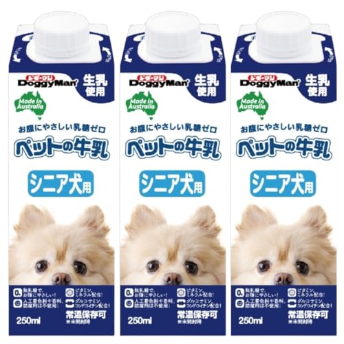 シニア犬にうれしい低カロリー。・グルコサミン、コンドロイチンを配合した関節にもやさしいおいしい牛乳です。・原産国:オーストラリア・内容量:250×3個セット・ちょっとしたお土産やギフトに便利なステッカーが付属しています商品の説明 新鮮な生乳のおいしさを活かし、乳糖を完全に分解した、シニア犬のためのオーストラリア産牛乳です。 人工着色料・香料、防腐不使用。 シニア犬用にコンドロイチン、グルコサミンを配合。 ビタミン、ミネラル、カルシウムを配合。 離乳前の犬には与えないでください。 原材料・成分 ペットの牛乳 使用方法 シニア犬にうれしい低カロリー。