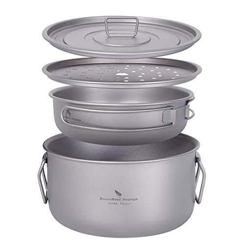 Boundless Voyage チタン 両手鍋 フライパン 蒸し鍋 多機能 クッカーセット 蒸し器 アウトドア キャンプ 調理器具 1.9L