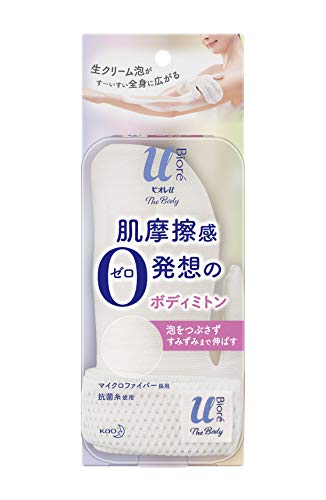 ボディホワイト/1枚/-・パッケージ個数:1・サイズ:1枚・内容量:1枚商品紹介 現代人のカサつきがちな肌に 肌摩擦感0発想の泡タイプ用ボディミトン 生クリーム泡がす~いすい全身に広がります ○ビオレu史上初! 超極細マイクロファイバーのボディミトン ○超極細マイクロファイバーを高密度に編み込むことで、泡をつぶさず、なめらかに全身に広げられます ○清潔に使える抗菌糸使用 ○手の甲側がメッシュ素材なので乾きやすい ○ビオレuザボディ泡タイプとの併用をおすすめします 原材料・成分 材質 上生地(掌部) ポリエステル 100% 下生地(甲部) ポリエステル 100% 使用方法 使い方 1洗う面に注意してはめる ・ビオレuロゴマークの付いている面が手の甲側にくるように、はめてください。 2ボディミトンに軽くお湯を含ませ、水気はしっかり絞る 3泡タイプボディウォッシュの泡を適量のせる 4のせた泡でやさしく洗う ◎使用後のボディミトンは充分にすすぎ、よく水切りしてから乾燥させてください。