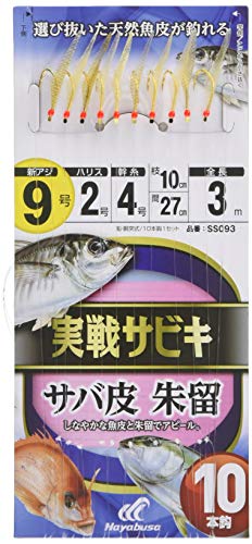 -/9号/SS093・パッケージ個数:1・針(号):9・ハリス(号):2・幹糸(号):4・10本針1セット入り・全長:3m選び抜いた天然魚皮が釣れる。