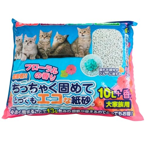 ペットライフクリエイト 猫砂 ちっちゃく固めてエコな紙砂 消臭 抗菌 大家族用 フローラルの香り 10L