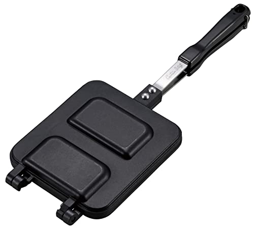 ハーフ&ハーフ・直火用ブラック/製品サイズ:(約)幅135×全長375×厚さ32mm/UG-3083・Size:製品サイズ:(約)幅135×全長375×厚さ32mmStyle:ハーフ&ハーフ・直火用・パッケージ個数:1・製品サイズ:(約)幅135×全長375×厚さ32mm・製品重量:(約)470g・材質:アルミニウム合金(表面加工=ふっ素樹脂塗膜加工)、取っ手/フェノール樹脂(耐熱温度150度)、取っ手金具/ステンレス鋼・原産国:中国ホットサンドが2個同時に焼けるツインタイプのホットサンドトースターです アウトドアでもご家庭でも使えて、パンと具をはさんで焼くだけでホットサンドが作れます パンケーキにも使えます ふっ素加工でお手入れも楽にできます