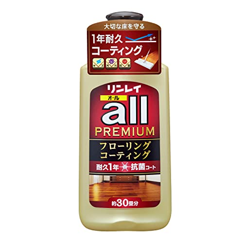 -/500/4903339575019・パッケージ個数:1・最高レベルのフローリング用コーティング・原材料: 合成樹脂(アクリル樹脂、ウレタン樹脂)、水・商品サイズ (高さ×奥行×幅): 48mm×97mm×220mm・ブラント名: リンレイ・メーカー名: リンレイ商品紹介 ●最高レベルのフローリング用コーティング ●定番のオールシリーズよりツヤ・耐水性をがパワーアップし抗菌性能を新しく搭載。 ●耐久期間はオールシリーズの倍となる1年耐久となります。 原材料・成分 合成樹脂(アクリル樹脂、ウレタン樹脂)、水 使用方法 ●(1)「オール床クリーナー(別売)」等の床用洗で汚れや油分等を拭き取ります。 ●(2)水拭きをして床の洗分を取り除き、よく乾かします。 ●(3)ワックス専用塗布具や布の塗布面に本品をしみ込ませ、薄くムラなく塗り広げます(厚塗りはさけること)。※かすれてきたら液を再びしみ込ませてください。 ●完全に乾かします(約30分)。※ツヤ出しのためのカラ拭きはいりません。※初めて塗る時は合計2回塗ります。