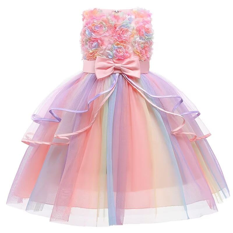 カジュアルピンク/120/-・Size:120Color:ピンク・★サイズ：110〜150cm[110cm:推奨高さ100-110cm推奨年齢4-5?/120cm:推奨高さ110-120cm推奨年齢5-6?/130cm:推奨高さ120-130cm推奨年齢6-7?/140cm:推奨高さ130-140cm推奨年齢7-8?/150cm:推奨高さ140-150cm推奨年齢8-9?。]カラー：ピンク、パープル、ライトブルー、ライトピンク、ライトパープル；【:この子供ドレスは人工測定ですから、スカートのサイズは1-3cmの差がありますから、子供の実際身長体重に合わせてお選びください】とてもかわいい女の子のドレス！・★生地：お子様のデリケートな部分に触れる部分は綿混の総裏地付きです。お肌の弱いお子様にも安心です。上質な生地で作ったこの女の子ドレス、フォーマルなシーンです。・★デザイン:3d立体カラーフラワー装飾子供ドレス、ウエストが繊細なリボンでウェスト?めデザイン、裾はウェーブの多層ガーゼスカート、カラフルで、優雅で可愛い、子供に彩色の子供時代に。・★適用場合：すごくかわ