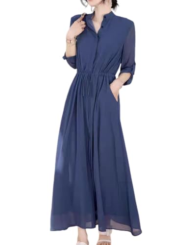Aラインネイビー/2XL Regular/-・Size:2XL RegularColor:ネイビー・さらっと着心地の良いシフォン素材を使用した、着映えワンピース。程よい薄み、ボディラインを拾いにくくきれいなシルエットをキープ。ストレートorフレアでシルエットが選べるだけでなく、Vネックorラウンドとネックラインもお好みで選べるのも嬉しいポイント。・スカートは広がりすぎない落ち感のある生地を使用し、 縦長シルエットで着るだけでスタイルをより美しく見せてくれます。ウエストの程よいドローコードギャザー仕様で　リボンの着映え要素が大人フェミニンな表情を演出してくれます。ボタンあきはウエストまで、ウエスト以下はフィイクで開けません。9分の袖がロールアップ仕様で長袖と5分袖が簡単に切り替えられます。・程よい柔らかな素材感とゆる〜く下に落ちてくれるシルエット。ウエスト調整のドローコードで、ギャザーが寄るので気になる腰回りもふんわりとカバーしてくれるのが安心です。 身体のラインに沿いすぎず、女性らしいやわらかさを演出できるワンピースは春秋のマストアイテム間違いなし。・1枚でさらっと説明 裏地付き、両サイズポケットあり