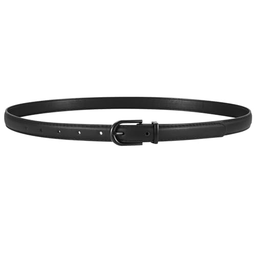 ブラック/全長110cm/-・Color:ブラックSize:全長110cm・【良質な細ベルト】合成皮革と合金バックルを使用した、幅わずか18mmのレディースベルトです（全長100cm/110cm、ウエスト68〜95cm対応）。素材は柔らかく軽量で、耐久性もあり、小さな金具は可愛らしく錆びにくいデザインです。・【シンプルなデザイン】万能の無地で、シルバー/ゴールドのバックルが上品さを演出します。細めのベルトだから、ウエストがすっきりとし、ボディーラインがほっそりしています。・【アレンジ自由＆フィット感】7つの穴で細かくサイズ調整が可能です。さらに穴を追加すれば、より自分にぴったりの長さに調整できます。サイズ変化にも柔軟に対応します。※余ったベルト部分は可愛い結び目にアレンジでき、特別なアクセントになります。・【幅広い用途】フォーマールからカジュアルまで使えます。ゆったりとしたスカート/ワンピースはウエストにかけて、スタイルをアピールできます。スーツを着るのはズボンベルトとしても使えます。いくらコーディネートしても間違いのない細身のベルト。・【豊富色でプレゼントにも説明 本品は、幅わずか18mmの細い レディースベルトで、合成皮革と可愛らしいバックル（錆びにくい）を使用し、柔らかく軽量で耐久性に優れる。シンプルでおしゃれなデザインがウエストラインを美しくマークしスタイリッシュなシルエットを演出。9つの穴による細かい調整や追加穴あけが可能で、余った部分は可愛い結び目にアレンジできフィット感と個性を両立。オフィスのスーツや通勤スタイルから、ワンピース・スカートでのお出かけ、パーティーまで幅広いシーンで活躍する万能アイテム。黒・白・ワインレッド・ネイビー・茶のおしゃれな6色で、ご自身用やギフト（belt for women）にも最適です。