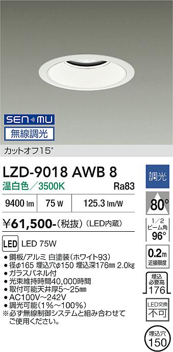 Rakuten - LZD-9018AWB8　LEDダウンライト　LED SENMU 10000クラス 75W 3500K