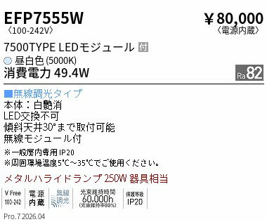 Rakuten - EFP7555W　単色調光_テクニカルペンダント_7500TYPE_5000K　ENDO 遠藤照明 エンドウ 【3980円以上(税込)で送料無料】