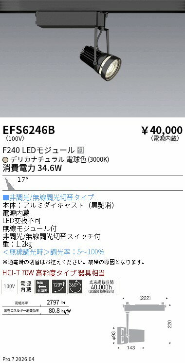 EFS6246B　生鮮スポットライト　黒　F240　デリカ　中角　ENDO 遠藤照明 エンドウ ...
