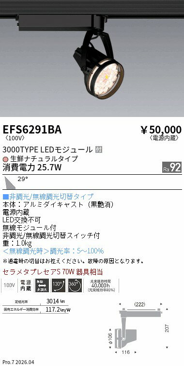 Rakuten - EFS6291BA　Rs生鮮スポット　黒　3000タイプ　生鮮ナチュラル　広角　ENDO 遠藤照明 エンドウ 【3980円以上(税込)で送料無料】