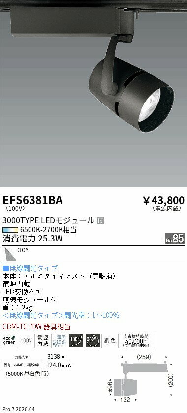 Other - EFS6381BA　COBスポット　3000タイプ　調光調色　広角　ENDO 遠藤照明 エンドウ 【3980円以上(税込)で送料無料】