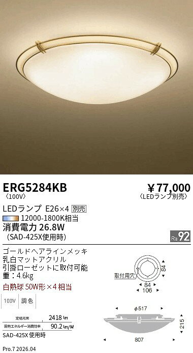 乐天商城 - ERG5284KB　シーリング　ENDO 遠藤照明 エンドウ 【3980円以上(税込)で送料無料】