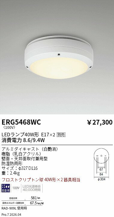 乐天商城 - ERG5468WC　アウトドアシーリングライト 2灯用 白　ENDO 遠藤照明 エンドウ 【3980円以上(税込)で送料無料】