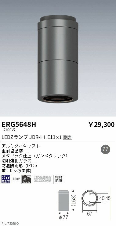 乐天商城 - ERG5648H　JDR−Hiランプ適合アウトドアシーリングダウンライト　ENDO 遠藤照明 エンドウ 【3980円以上(税込)で送料無料】