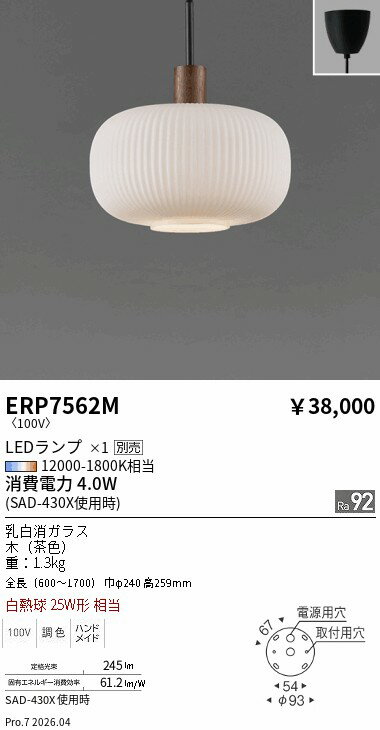 Rakuten - ERP7562M　オパールガラスペンダントライト_横長φ280　ENDO 遠藤照明 エンドウ 【3980円以上(税込)で送料無料】