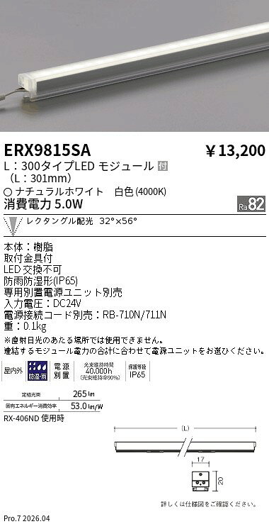 ERX9815SA　アウトドアリニア17_L300_4000K_レクタングル　ENDO 遠藤照明 エンドウ 