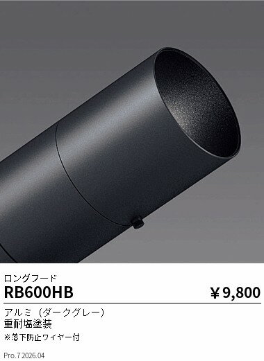 乐天商城 - RB600HB　D200 140用　ロングフード　ダークグレー_重耐塩仕様　ENDO 遠藤照明 エンドウ 【3980円以上(税込)で送料無料】