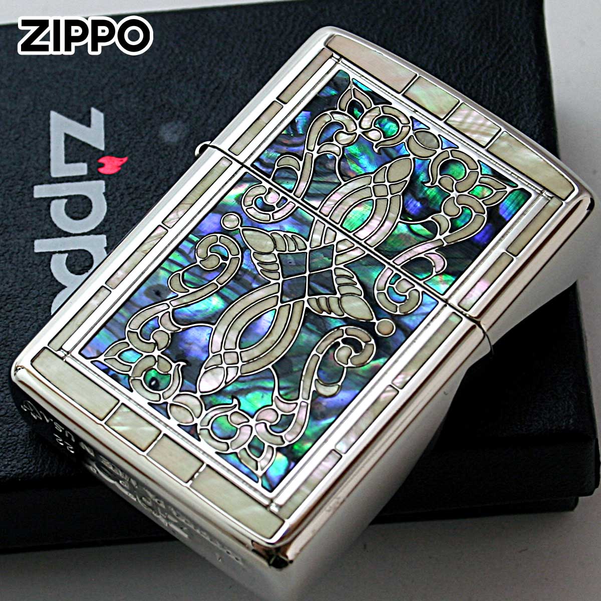 Zippo ジッポライター アーマー シェル 貝インレイ 象嵌 ヘリテージ シルバー ARMOR SHELL HERITAGE SV 1201S865 メール便専用商品
