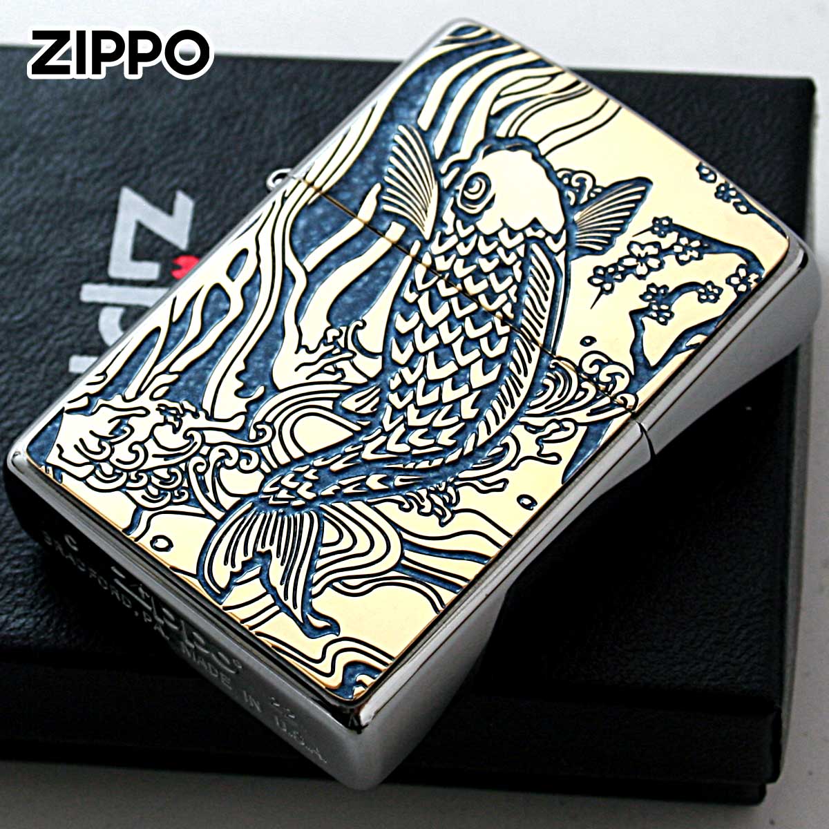 Zippo ジッポライター 鯉 カープ ブルー ＃200 ゴールドプレート 両面加工 ニッケルメッキ 2MPP-Carp BL GP メール便専用商品