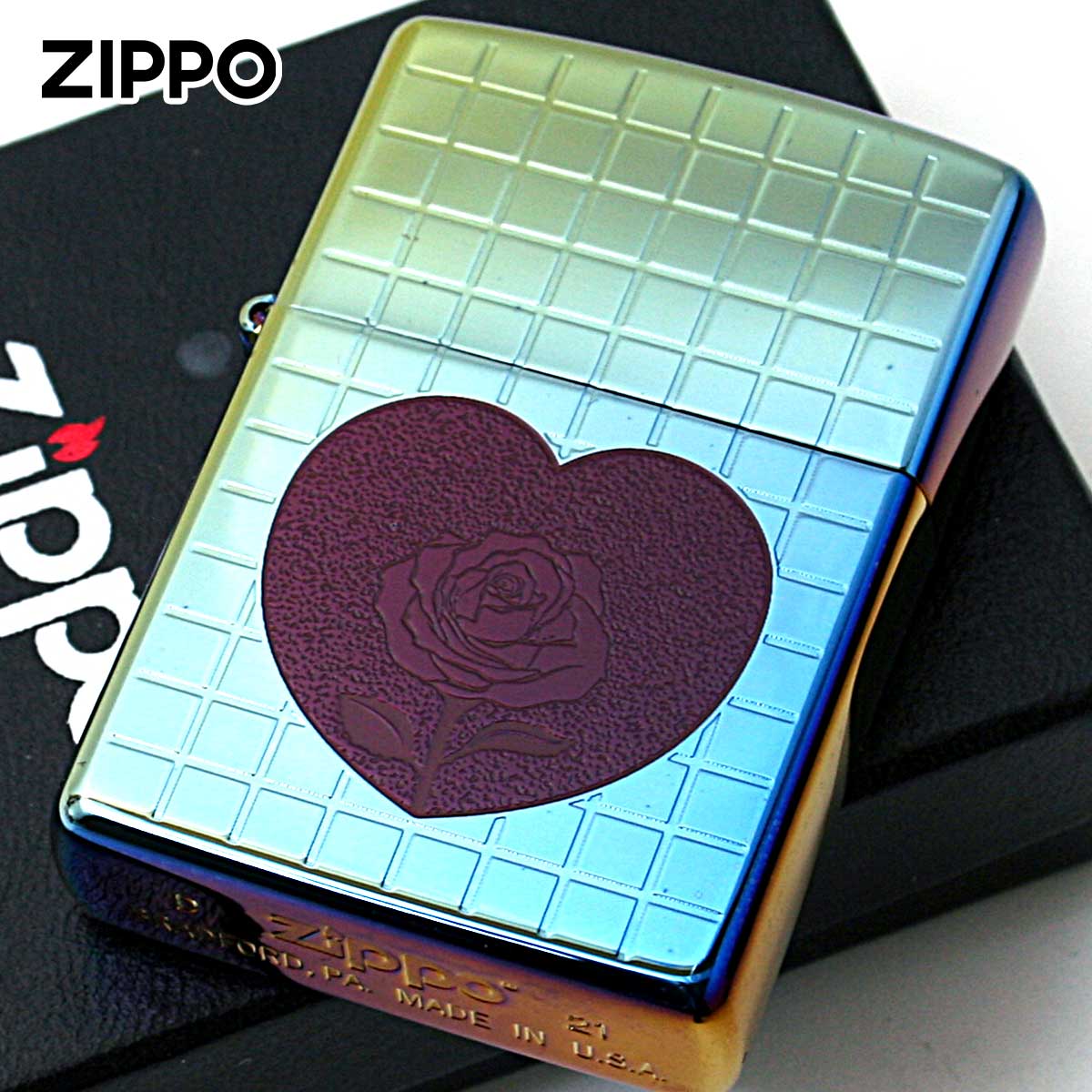 Zippo ジッポライター ハート 薔薇 チタニュームコーティング レインボー TITANIUM COATING Heart Rose Rainbow TC-R...