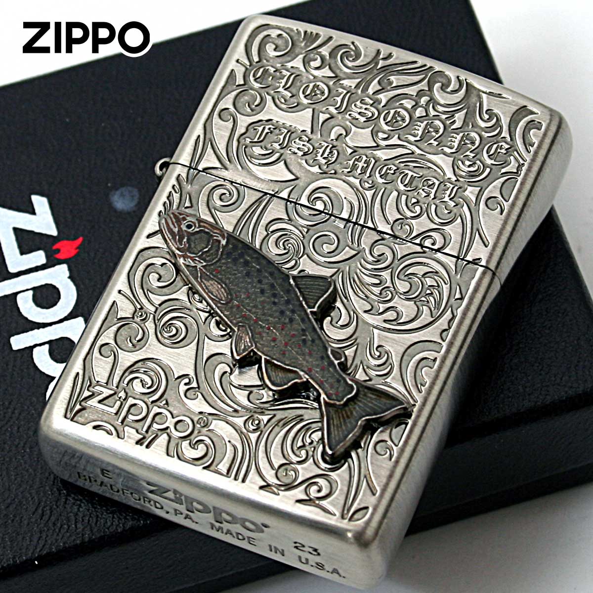 Zippo ジッポライター サツキマス ヴィンテージ 七宝メタル 淡水魚 Vintage Cloisonne fish metal Fres..