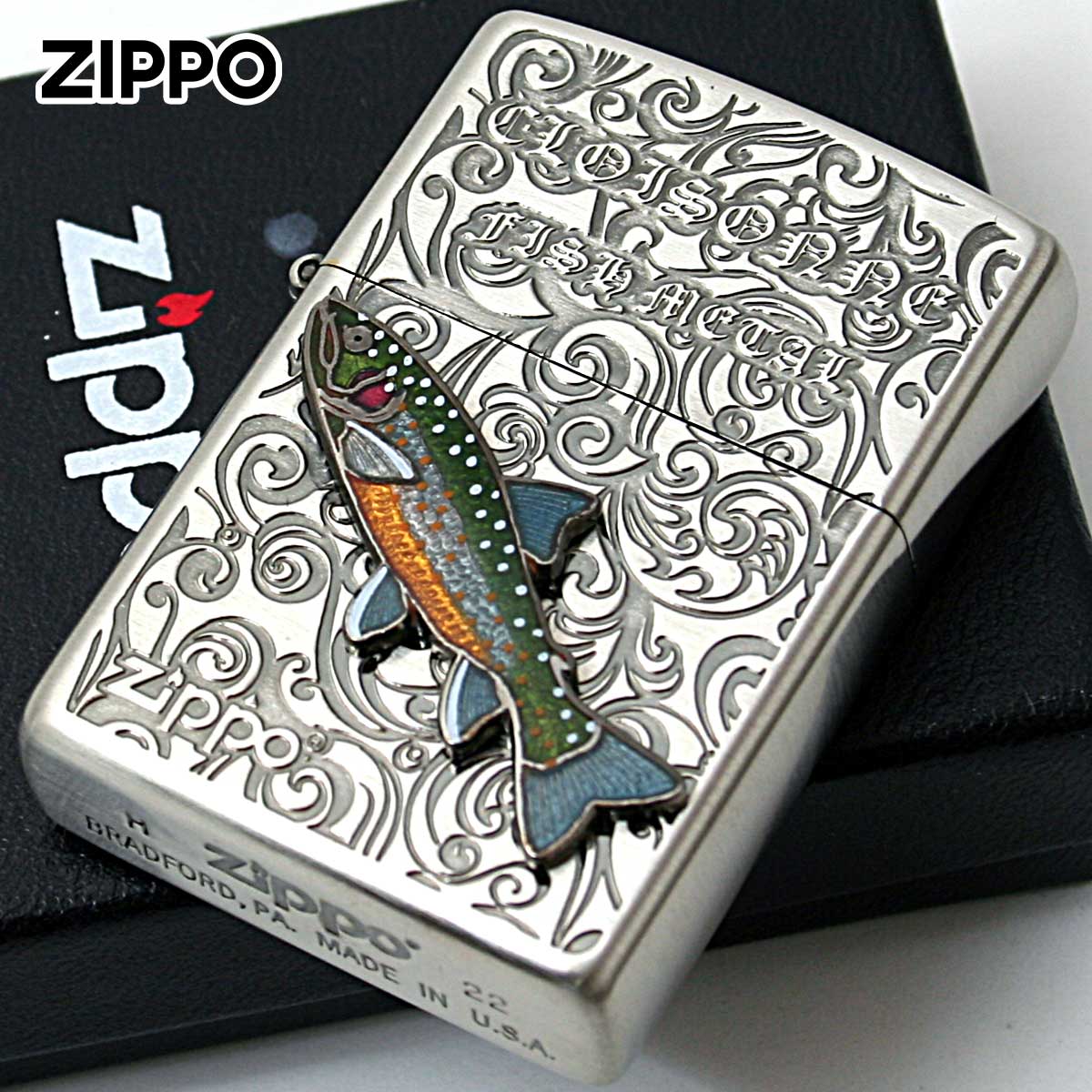 Zippo ジッポライター イワナ ヴィンテージ 七宝メタル 淡水魚 Vintage Cloisonne fish metal Fresh Wa..