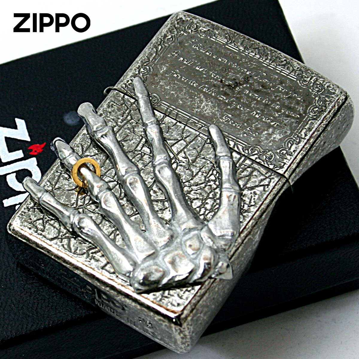 Zippo ジッポライター エタニティリング メタル貼り アンティーク風 バレル加工 永遠の愛 ブラックニッケル Eternity Ring B BN Barrel メール便専用商品