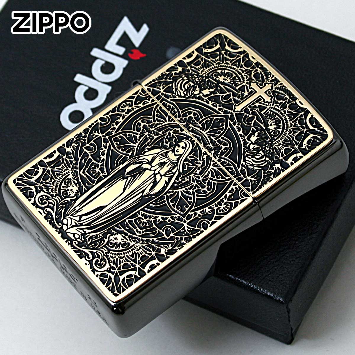 Zippo ジッポライター マリア ブラックメタル ペイントプレート ネオブラック ゴールド Black Metal Paint Plate Neo Black BM G メール便専用商品