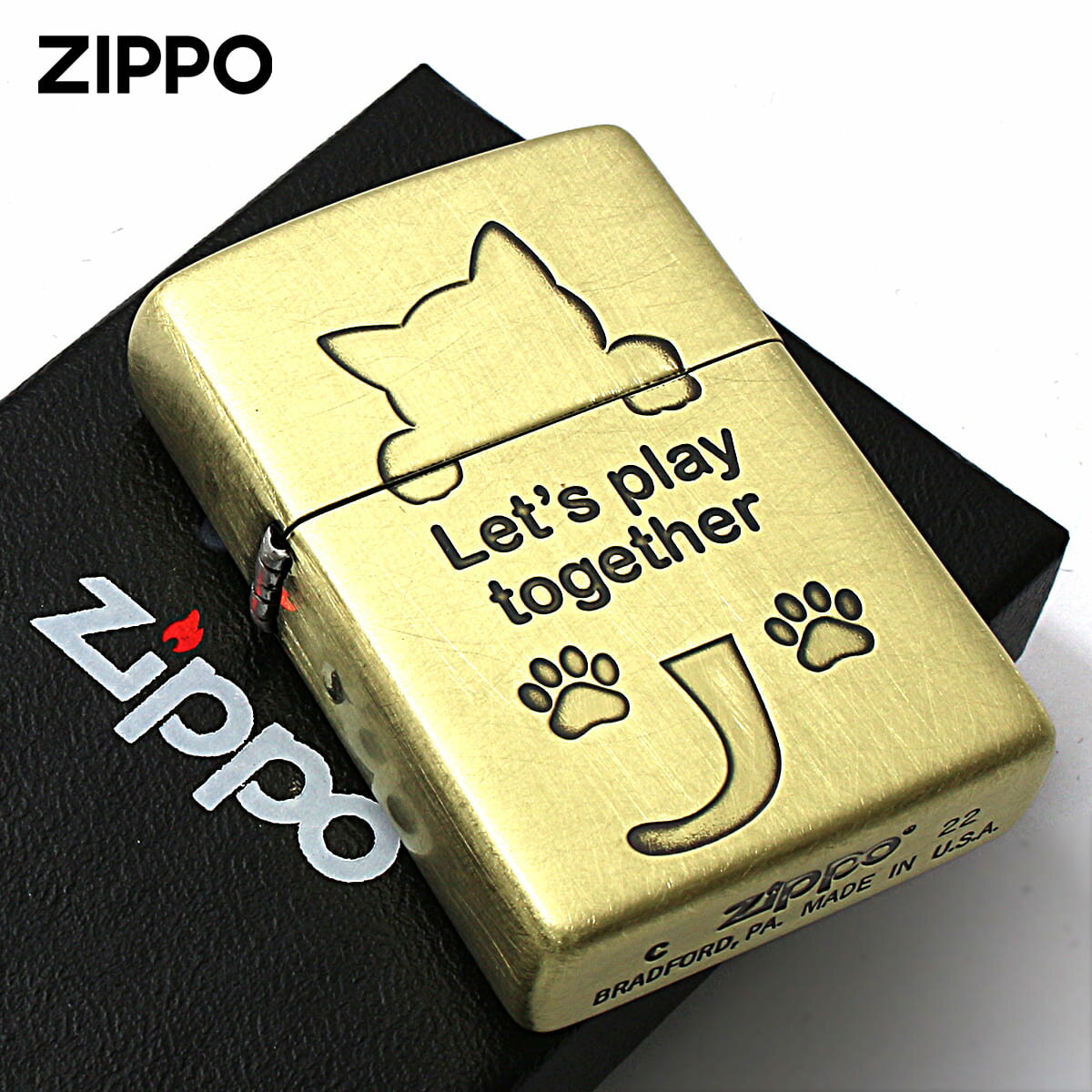Zippo ジッポライター ネコ 猫 Cat 一緒に遊ぼう ユーズド仕上げ 真鍮 CAT Series Let's play together..