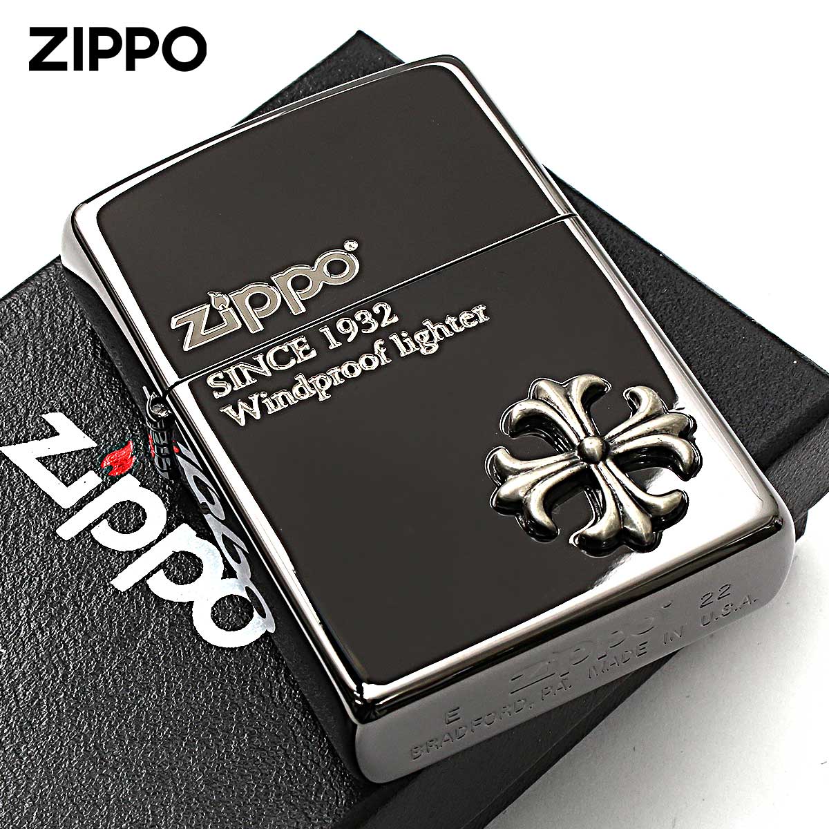 Zippo ジッポライター クロス 十字架 Cross ブラックニッケルし クロスメタル Cross Metal 2CM-2 メール便専用商品
