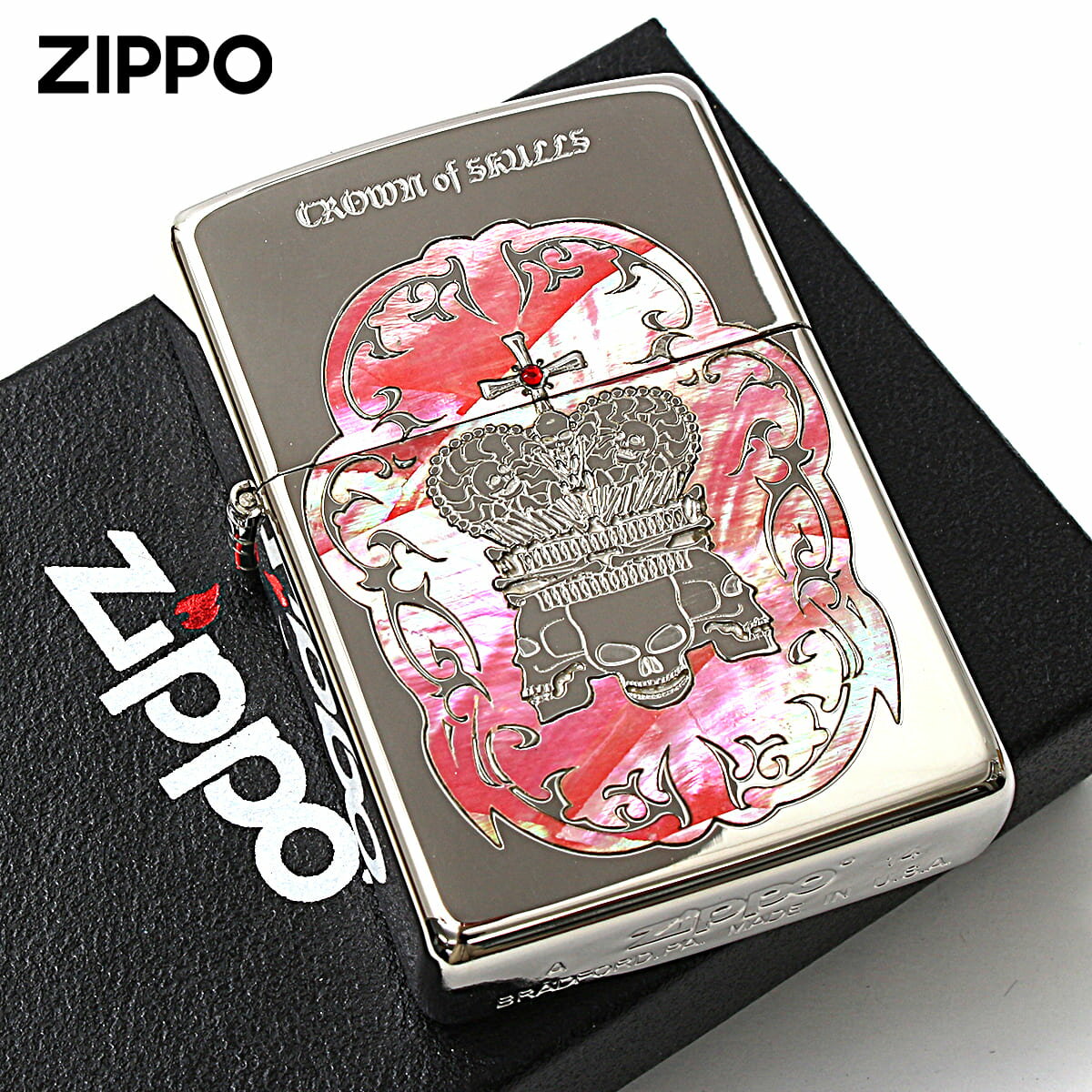 Zippo ジッポライター スカル ドクロ 骸骨 シェル 貝 インレイ 象嵌 王冠 クラウン Crown of Skulls COS-B メール便専用商品