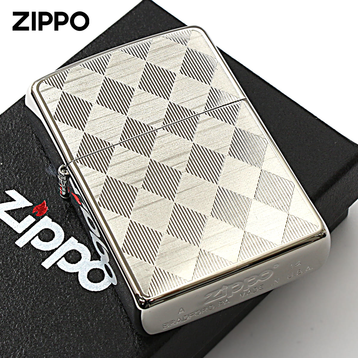 Zippo ジッポライター アーガイル柄 シルバー チタンコーティング Titanium Coating Series Ti-S-A(B) メール便専用商品