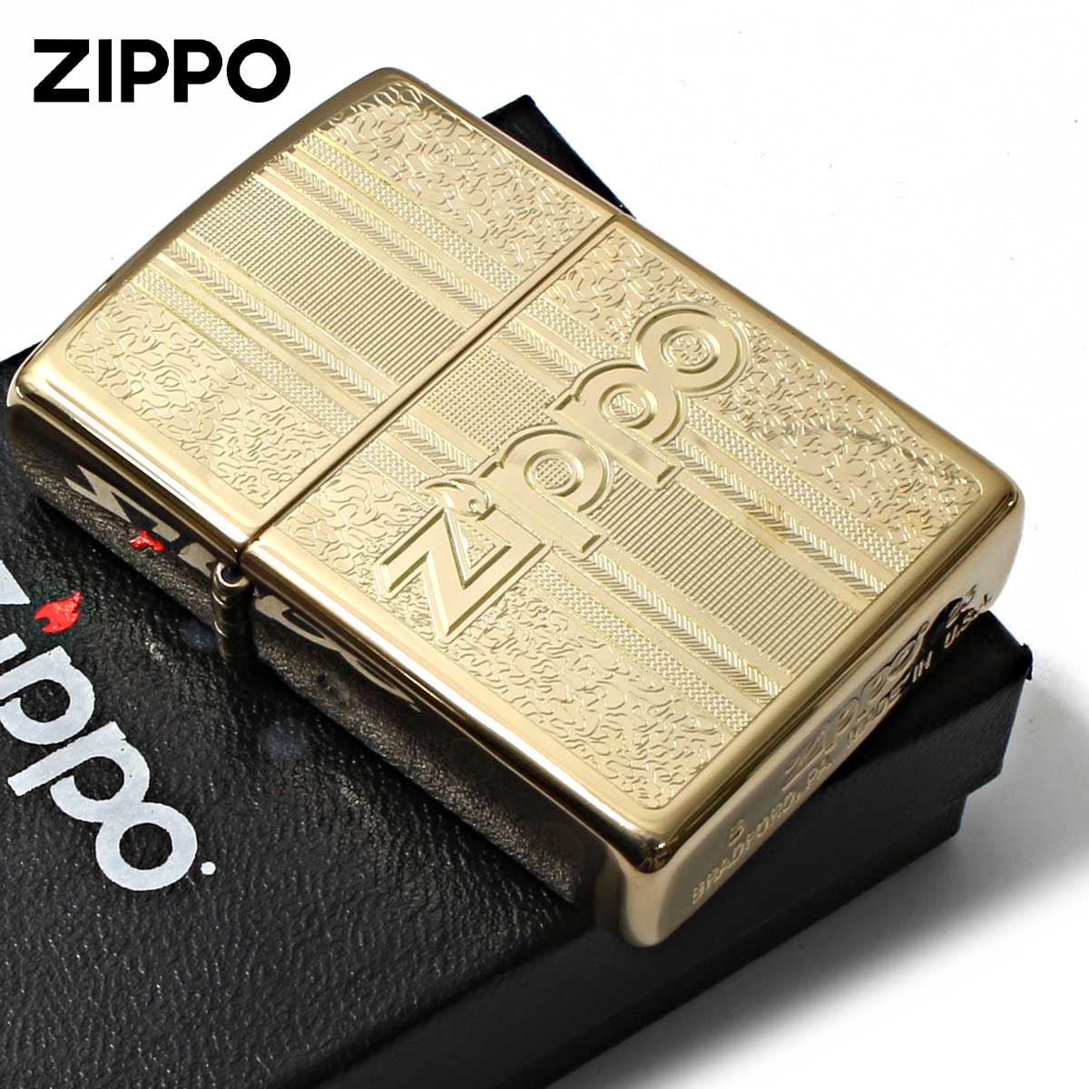 Zippo ジッポライター ジッポ ロゴ パターン彫刻 Logo Pattern 鏡面 ポリッシュ ブラス 29677 メール便..