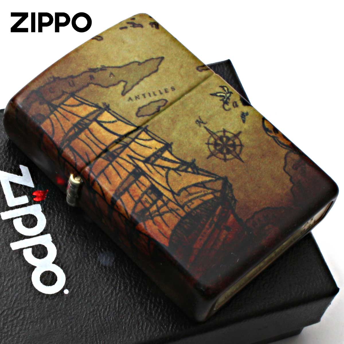 Zippo ジッポライター 海賊 海賊船 地図 Pirate Ship 全面塗装 49355 メール便専用商品