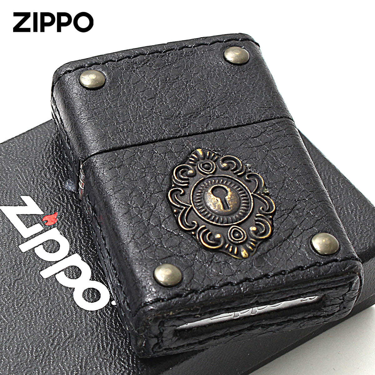 Zippo ジッポライター 革巻き レーザー キーホールメタル LEATHER WINDING Keyhole Metal BK 2-50d ブラック 80072 メール便専用商品