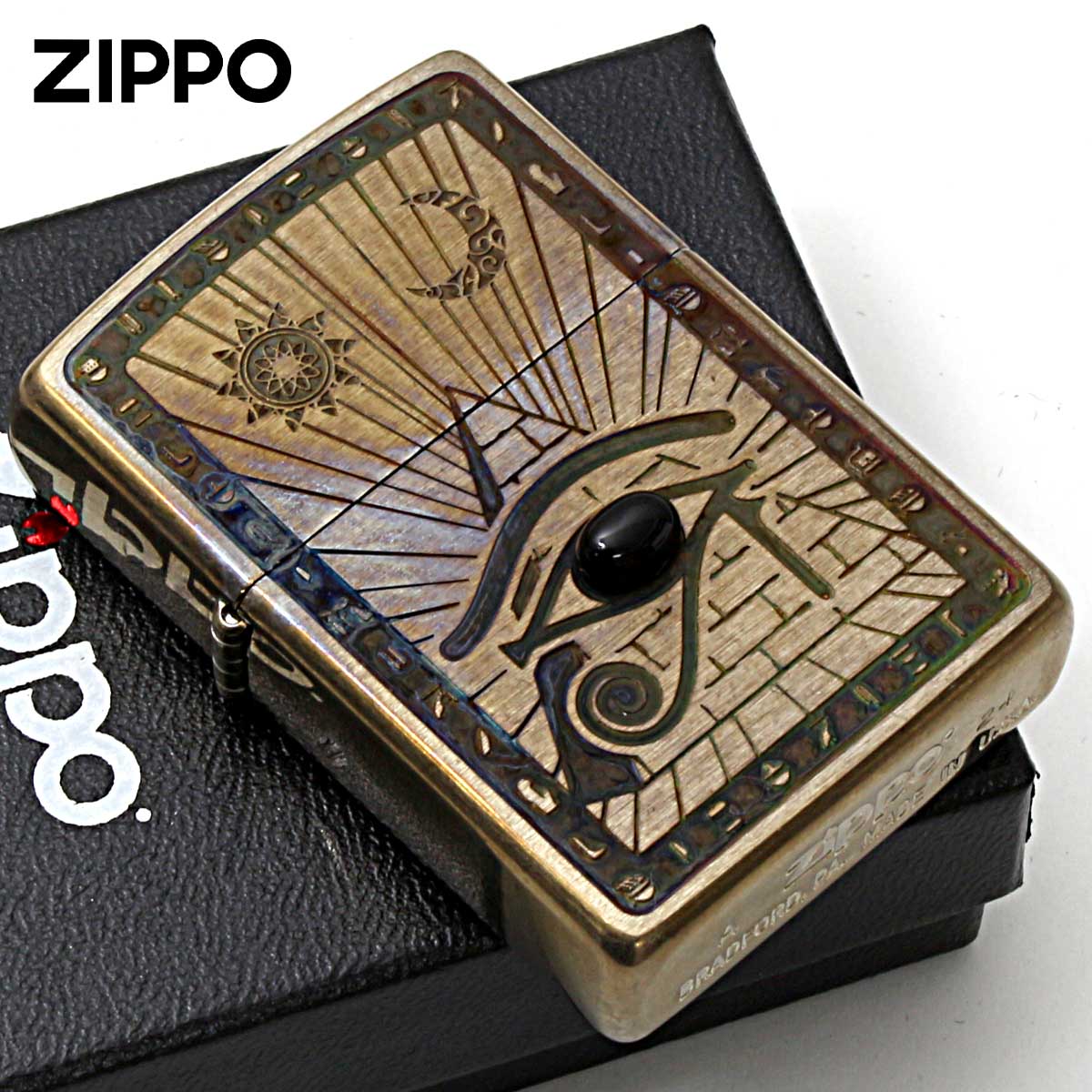 Zippo ジッポライター ビンテージ風 ユーズド エジプト神話 天然石 オニキス ホルス V・Horus メール便専用商品