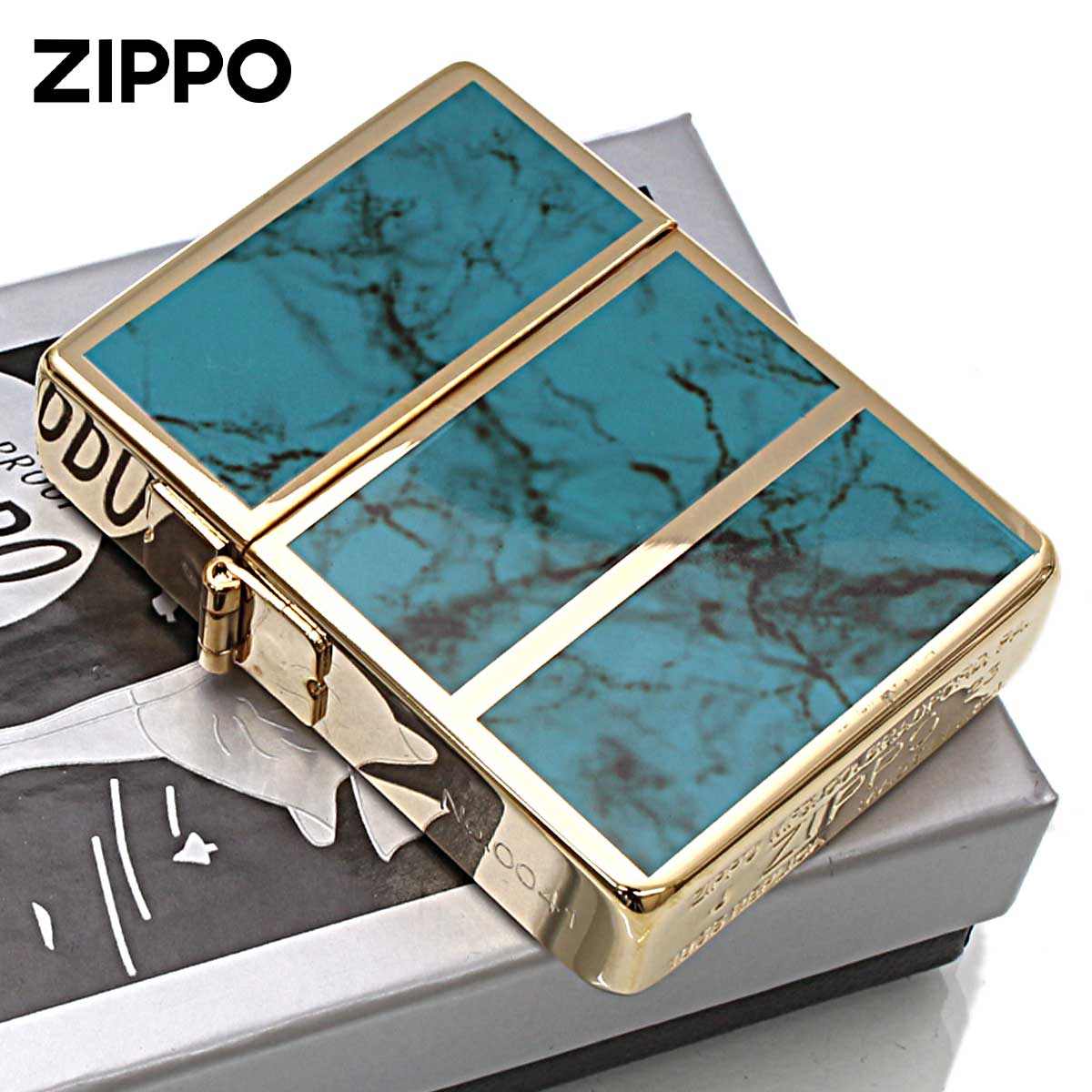 Zippo ジッポライター 1935レプリカ マーブル 4面加工 1935EPG ターコイズ シリアル番号 ゴールドタンク TBL メール便専用商品