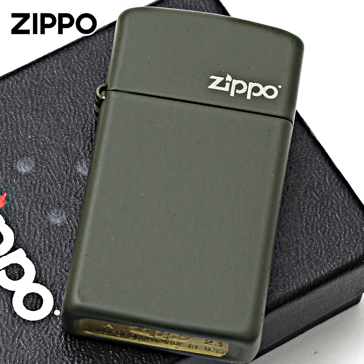Zippo ジッポー スリム グリーン マット ジッポ ロゴ SLIM Green Matte Zippo Logo 1627ZL プレゼント 贈り物 女性 シンプル オプション購入で名入れ可 メール便可 3