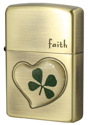 ジッポ Zippo ジッポー 本物四つ葉のクローバー 真鍮古美　Faith誠実 zippo ジッポ ライター オプション購入で名入れ可