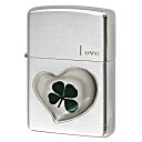 Zippo ジッポー 四つ葉 クローバー 本物 ラブ Love 愛 銀サテーナ エポ盛り 63260498 プレゼント 贈り物 男性 女性 縁起物 オプション購入で名入れ可