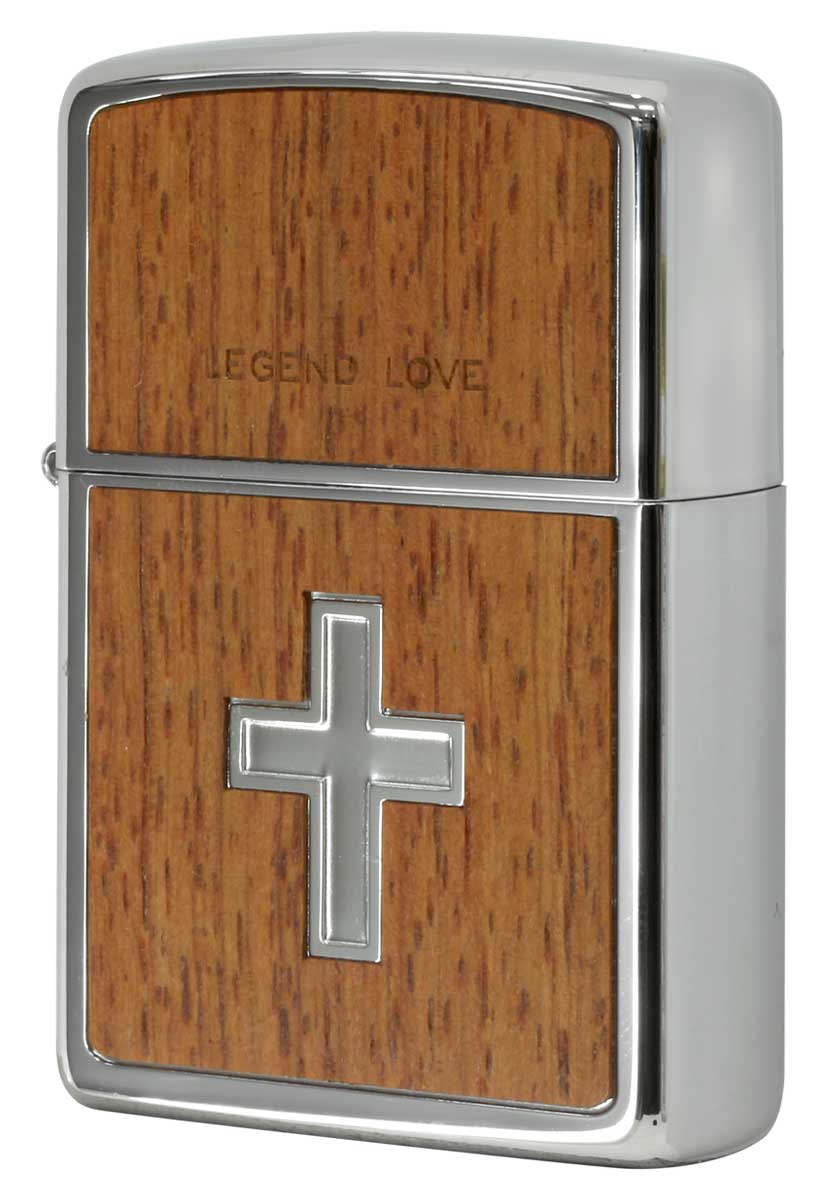 Zippo ジッポー 特殊加工 クロス 十字架 Wood Plate Cross LEGEND LOVE 木貼り レジェンド ラブ クロス LL-C zippo ジッポ ライター オプション購入で名入れ可 メール便可