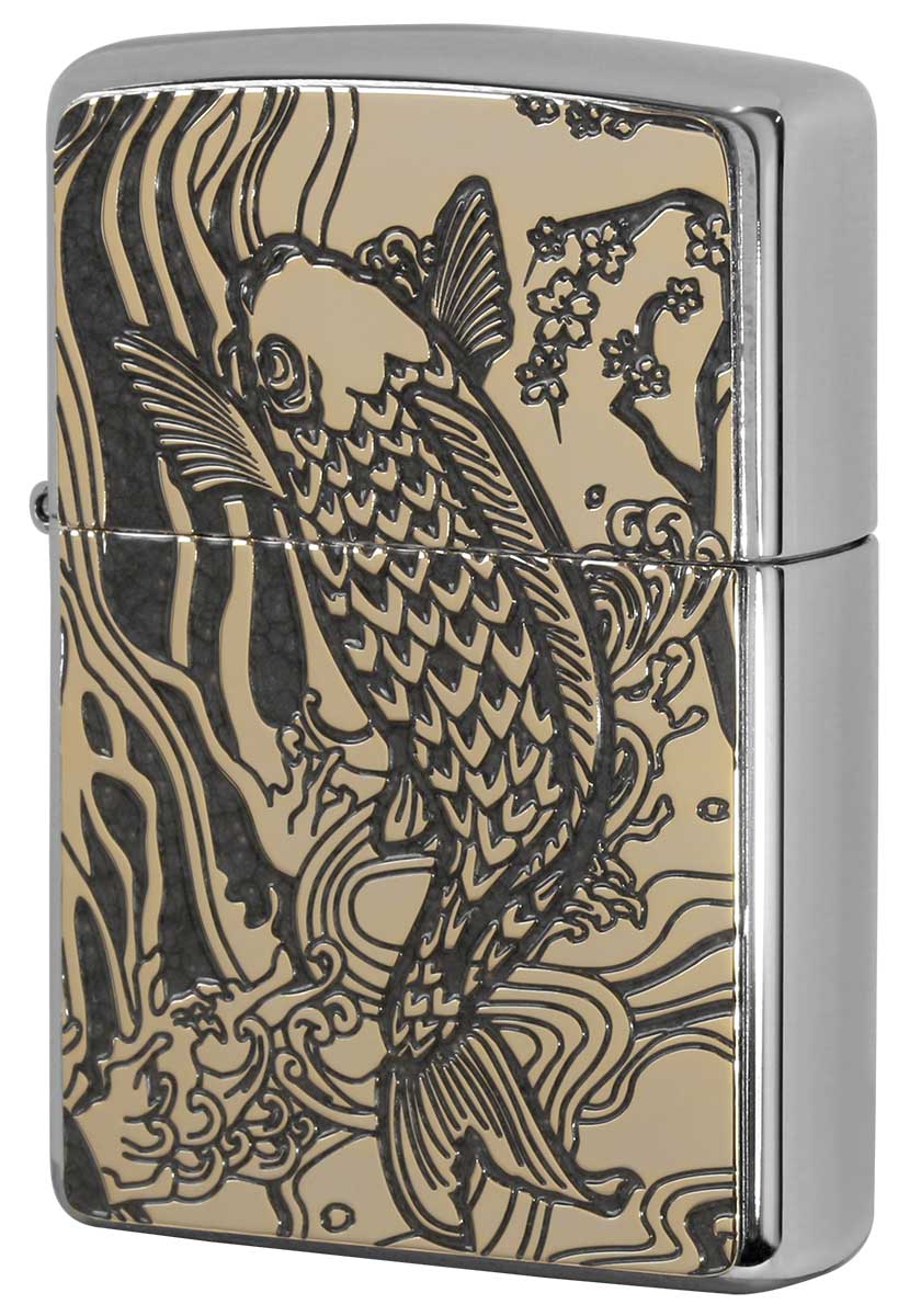 Zippo ジッポー 特殊加工 和柄 200 Flat Bottom Metal Paint Plate 2MPP-Carp GY GP zippo ジッポ ライター オプション購入で名入れ可 メール便可