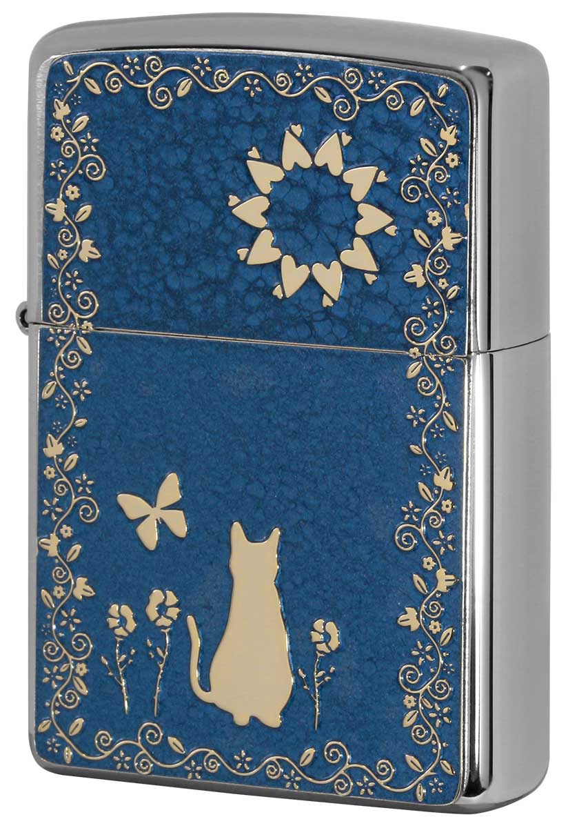 Zippo ジッポー 特殊加工 動植物系 200 Flat Bottom Metal Paint Plate 2MPP-Cat BL GP zippo ジッポ ライター オプション購入で名入れ可 メール便可