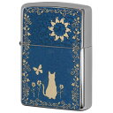 Zippo ジッポー ネコ 猫 Cat ブルー #200 ゴールドプレート 両面加工 ニッケルメッキ 2MPP-Cat BL GP プレゼント 贈り物 女性 かわいい オプション購入で名入れ可 メール便可