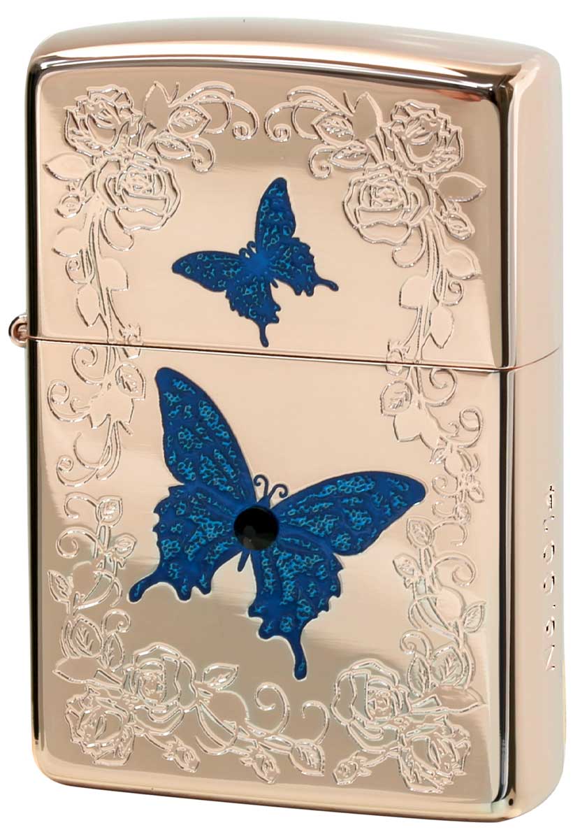 Zippo ジッポー 動植物系 Blue Butterfly RP ブルー バタフライ Rose Pink zippo ジッポ ライター オプション購入で名入れ可 メール便可